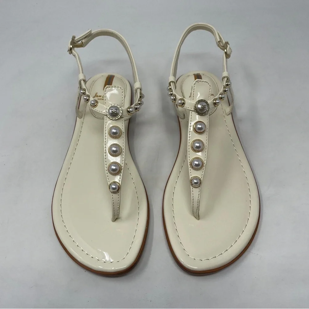 Sam Edelman Gigi Patent Pearl Embellished Thong T- Strap Sandals - NWT - Picture 6 of 11